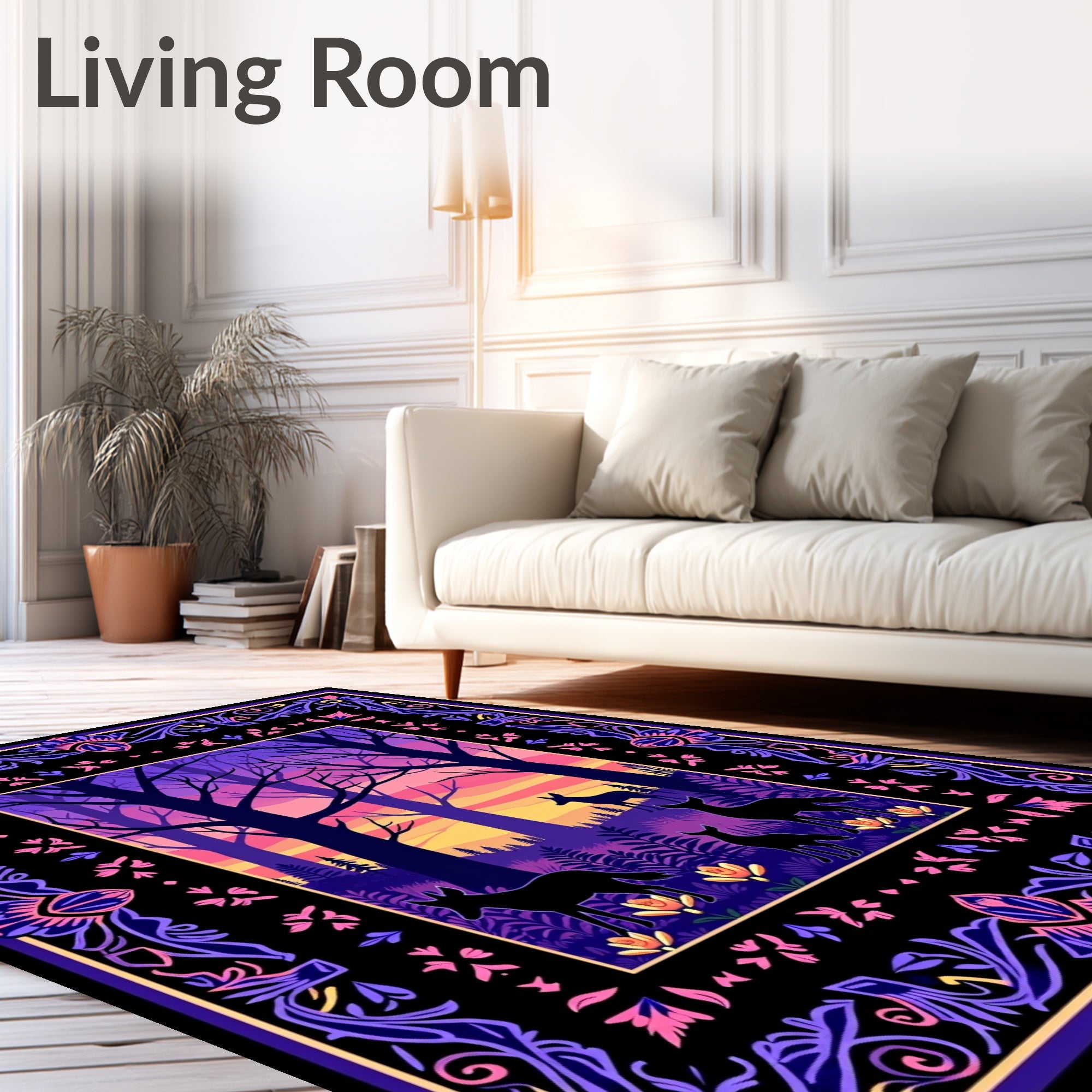 Enchanted Forest animals Bordered Design Rug