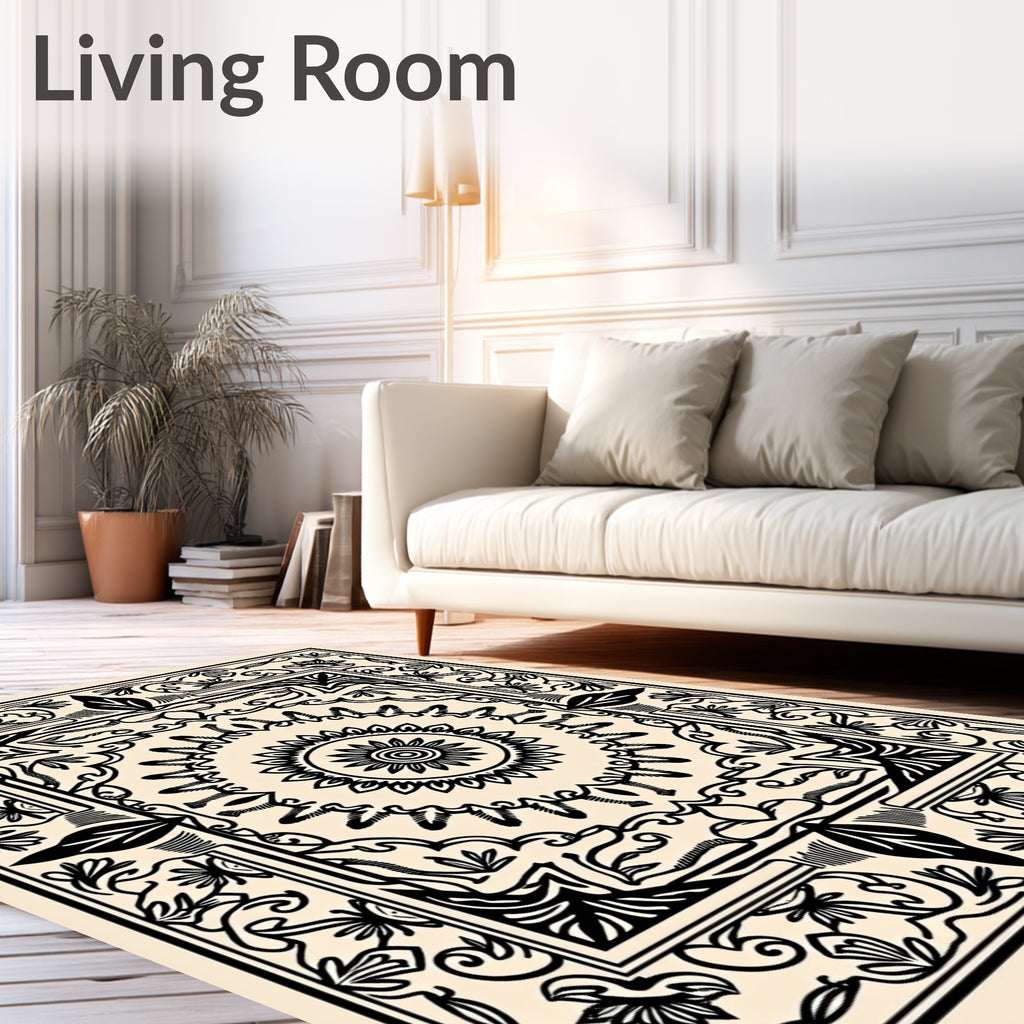 Ornate Floral Sunburst Mandala Pattern Rug