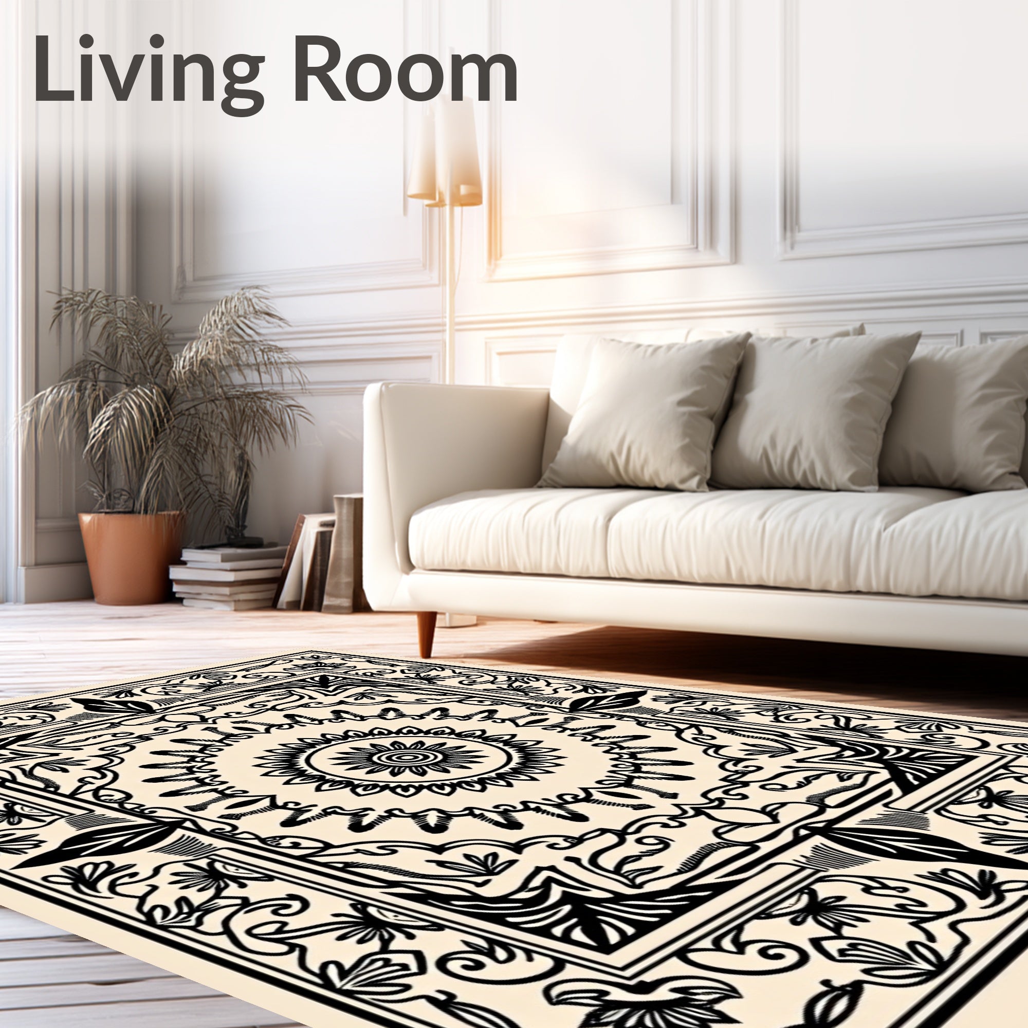 Ornate Floral Sunburst Mandala Pattern Rug