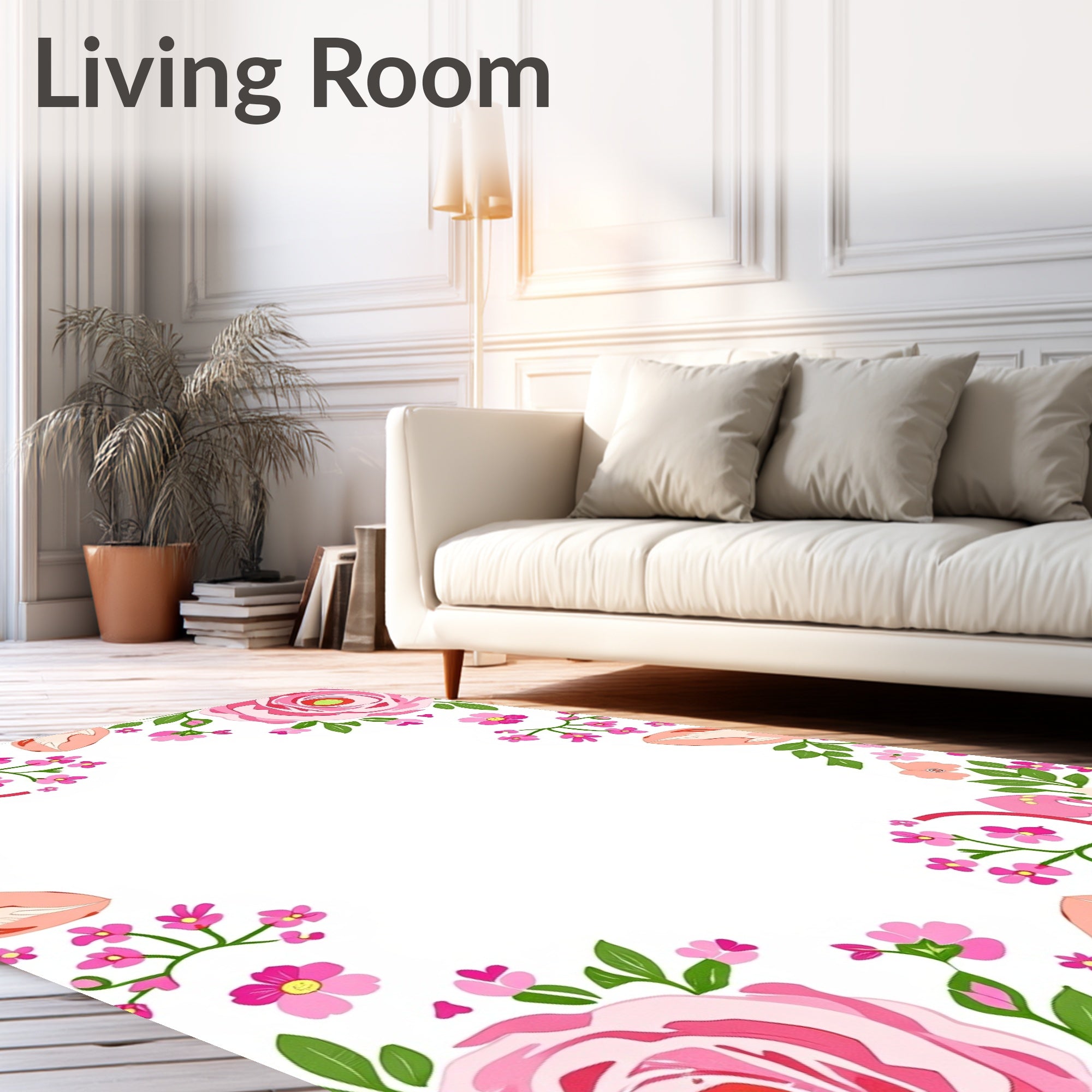Sweet Pink Floral Border Design Rug