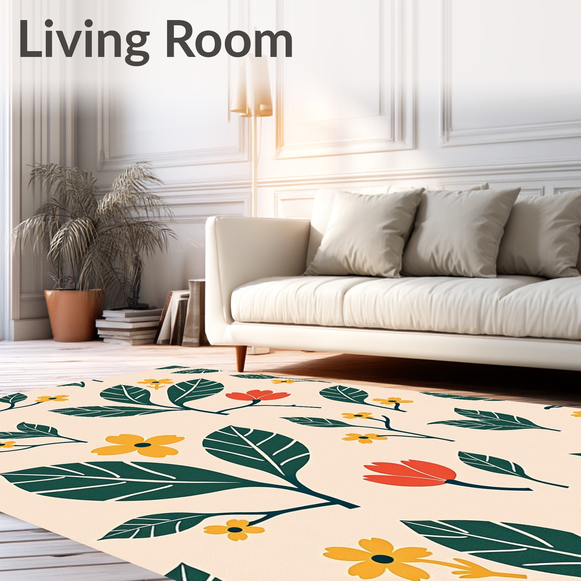 Mid Century Modern Floral Pattern Rug