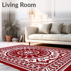 Classic Red White Intricate Medallion Design Rug
