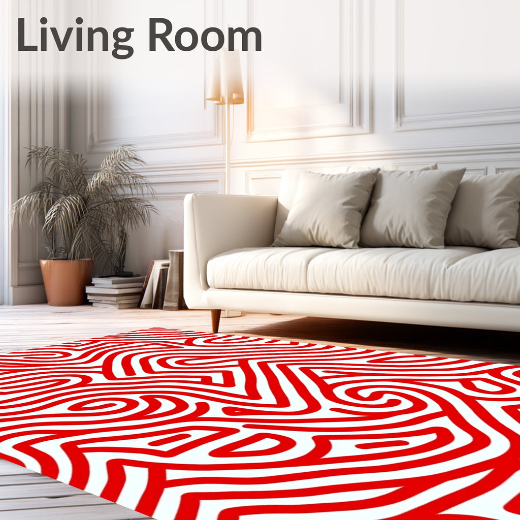 Bold Red Abstract Maze Pattern Rug