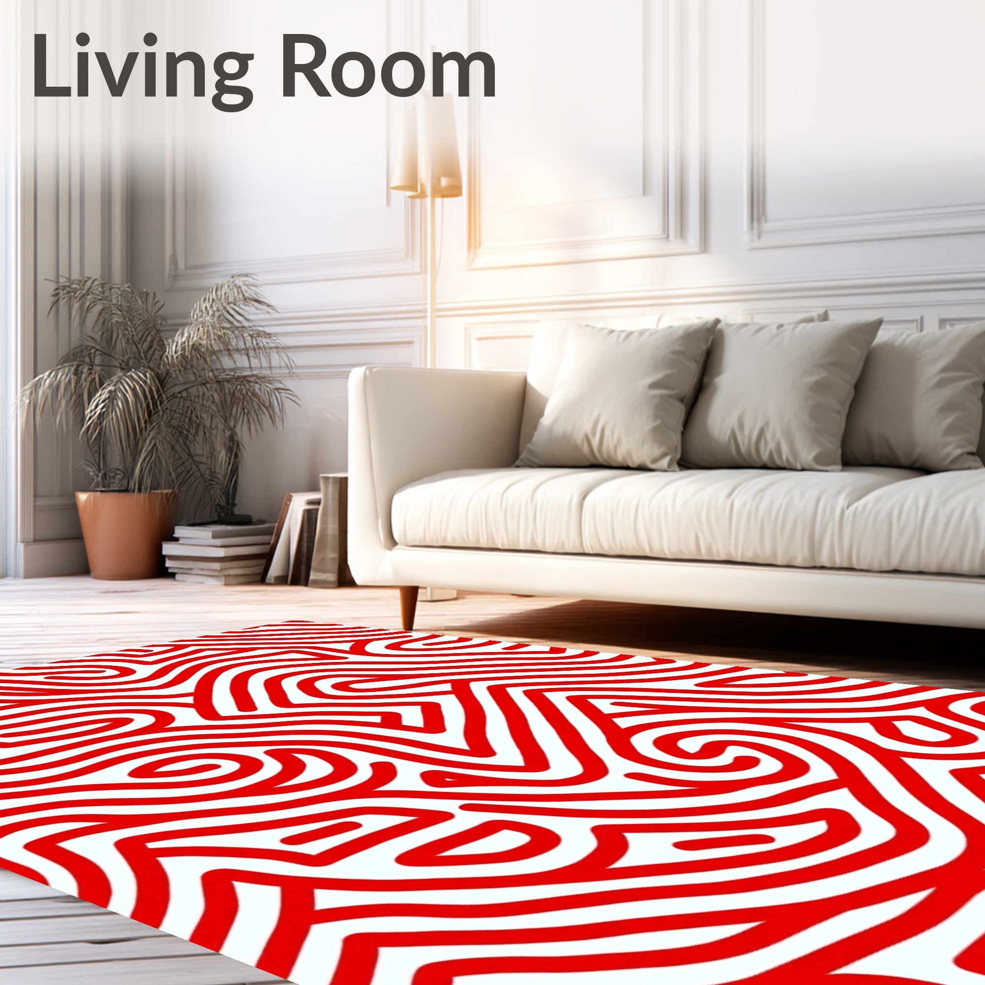 Bold Red Abstract Maze Pattern Rug
