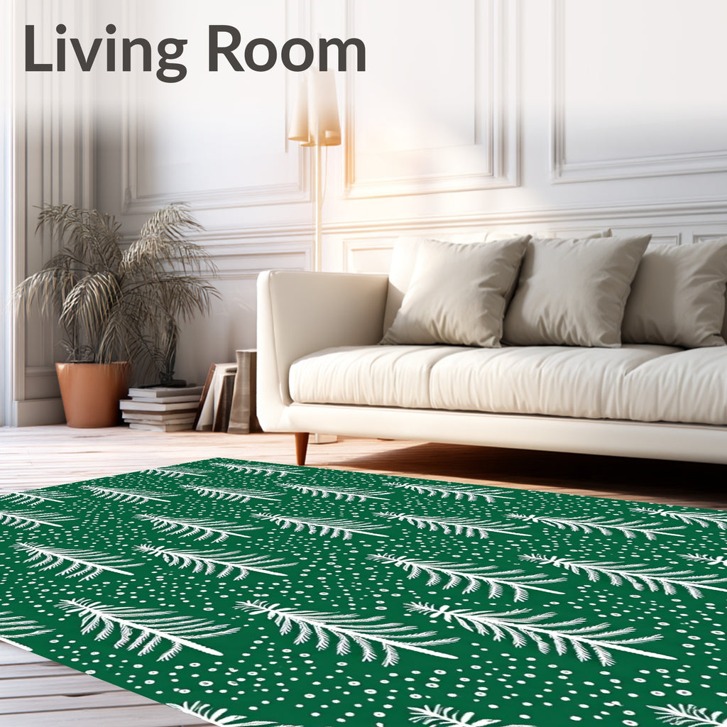 Forest Pine Snowfall Green Rug