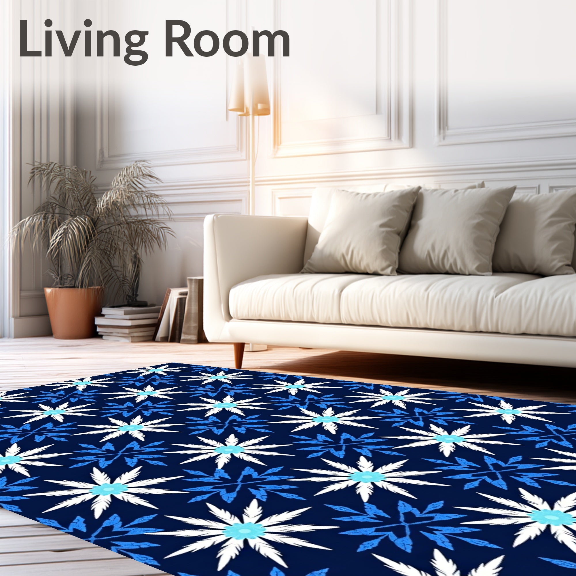 Navy Blue White Starburst Snowflake Rug