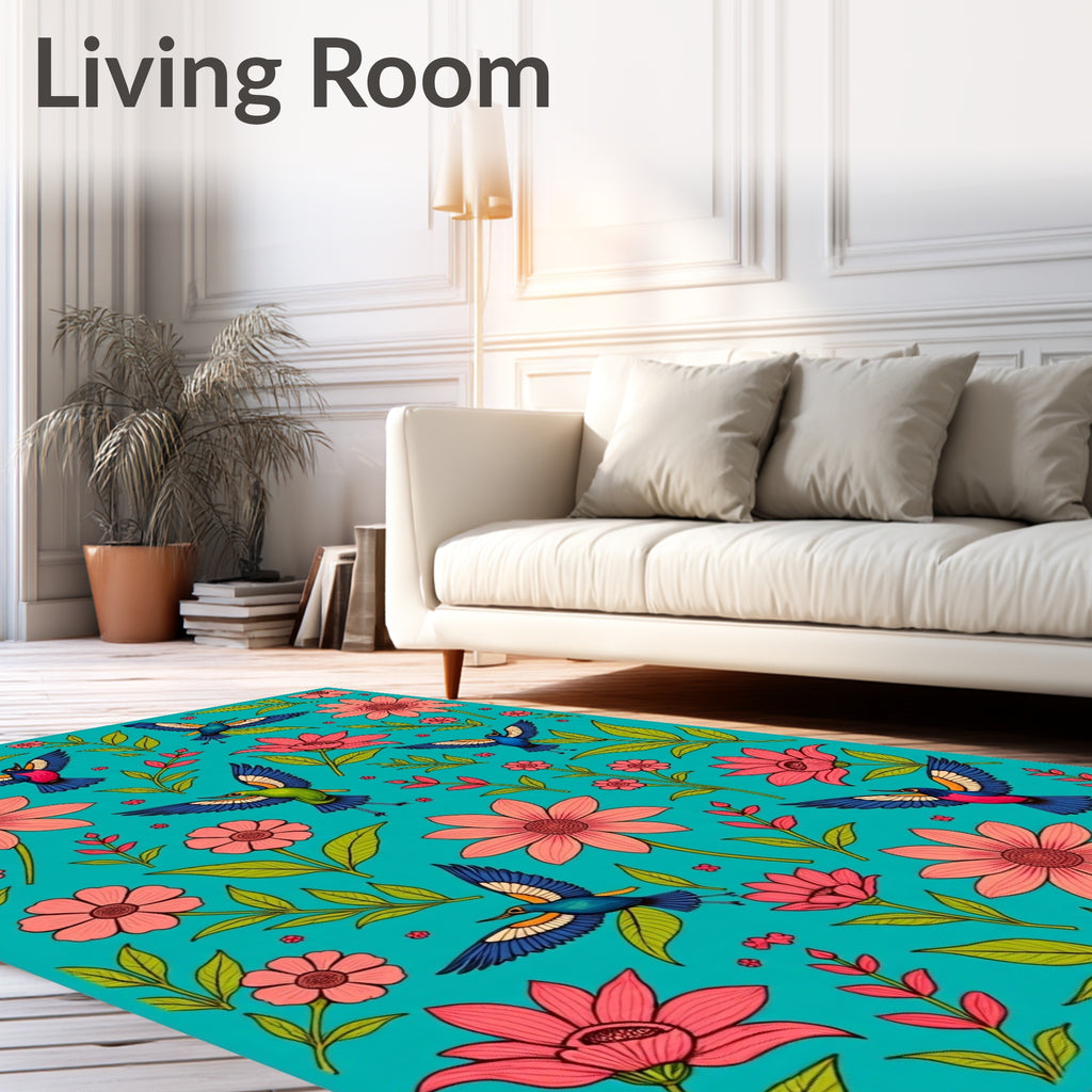 Vibrant Birds Floral Pattern Rug