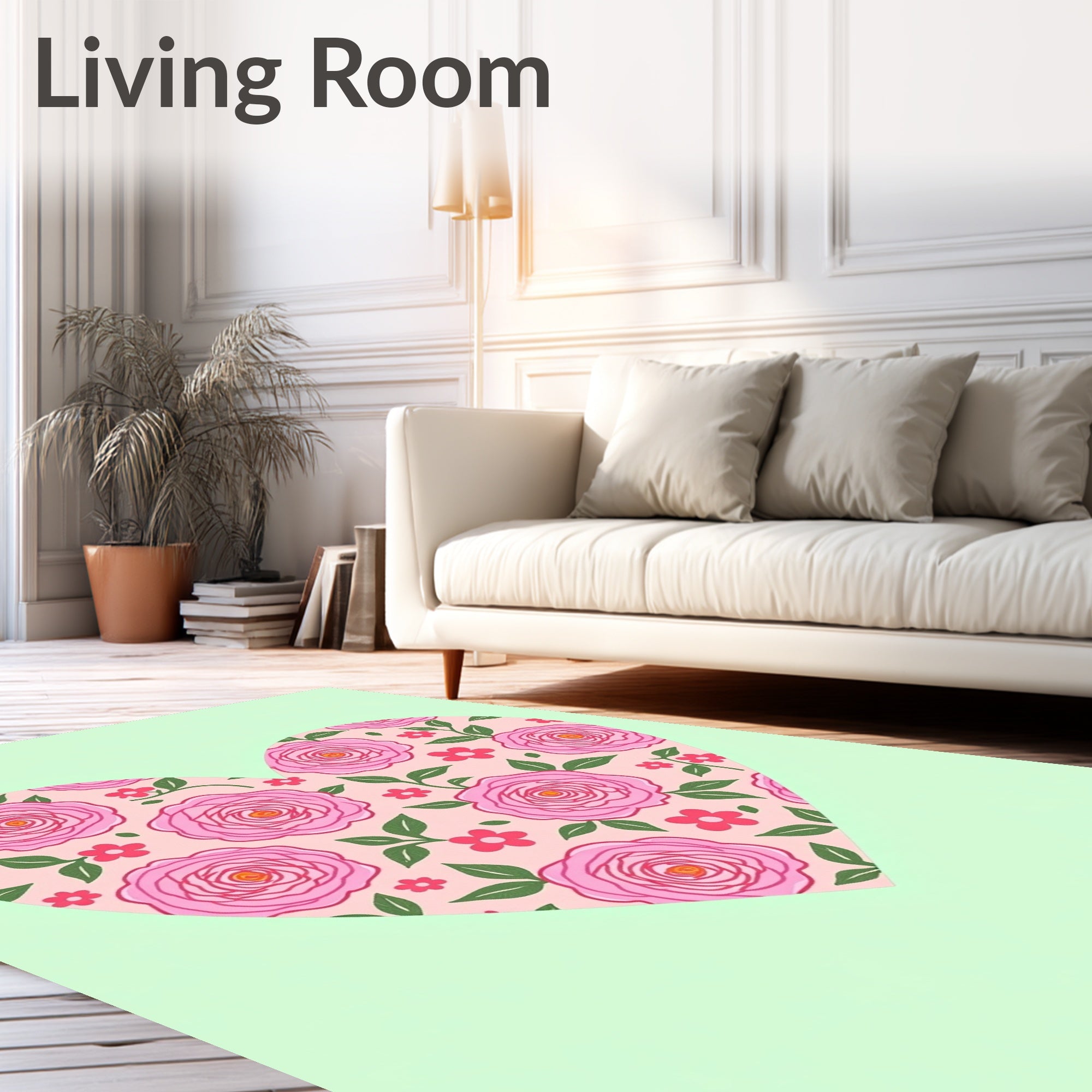 Pink Floral Heart Pattern Rug