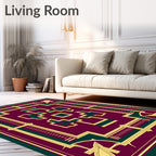 Deep Plum Gold Art Deco Geometric Design Rug