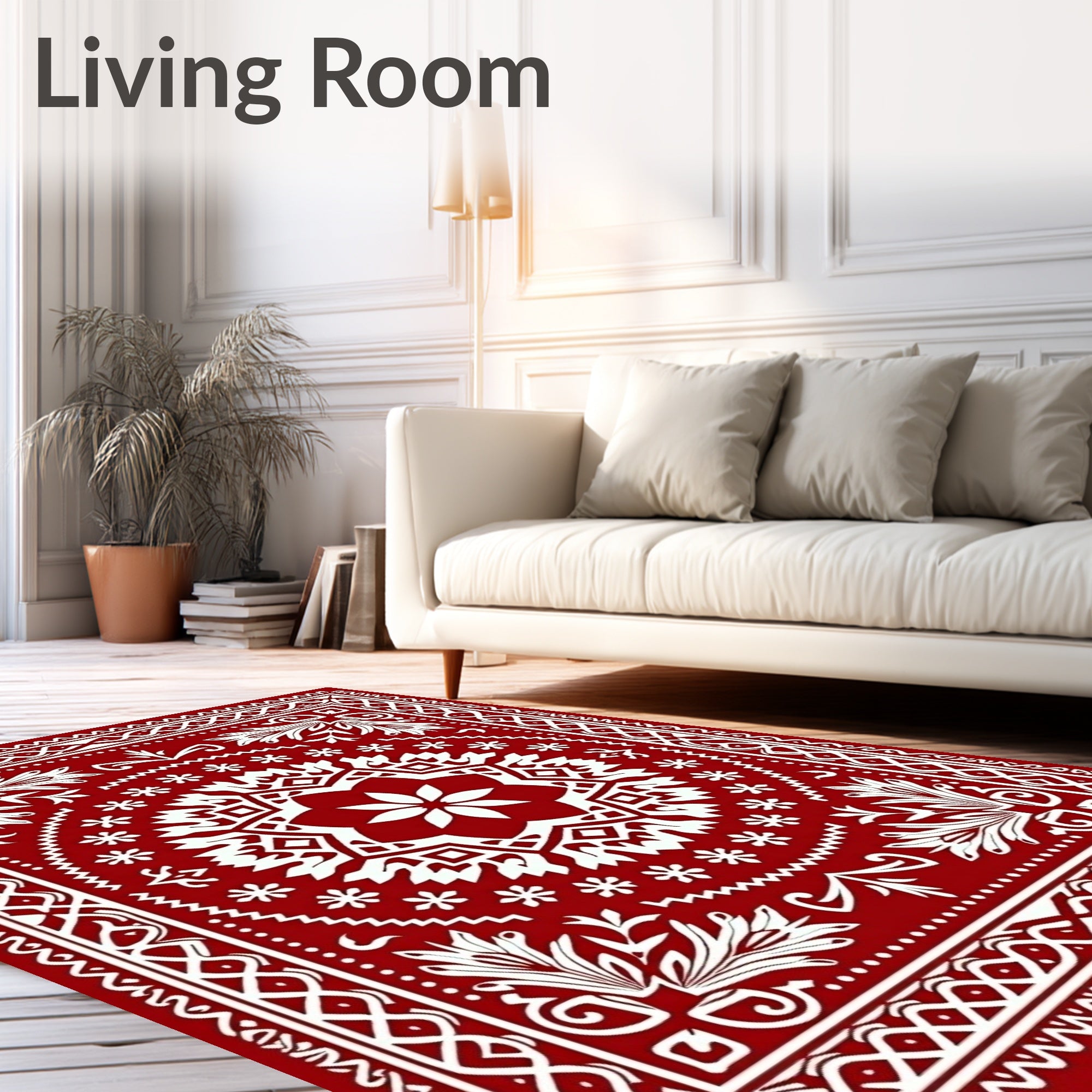 Rustic Red Floral Medallion Pattern Rug
