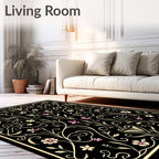 Black Floral Swirl Art Nouveau Rug