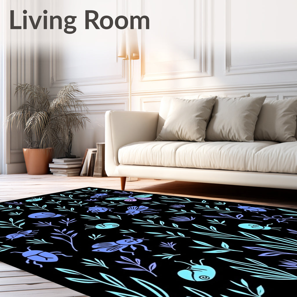 Whimsical Blue Butterfly Bug Garden Rug