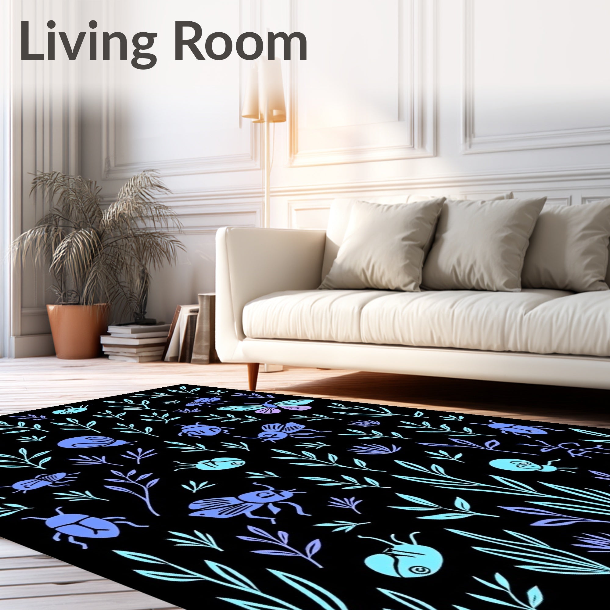 Whimsical Blue Butterfly Bug Garden Rug