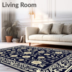 Floral Vines Ornate Border Pattern Rug