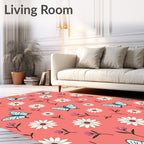 Blue Butterflies Daisy Pattern Design Rug