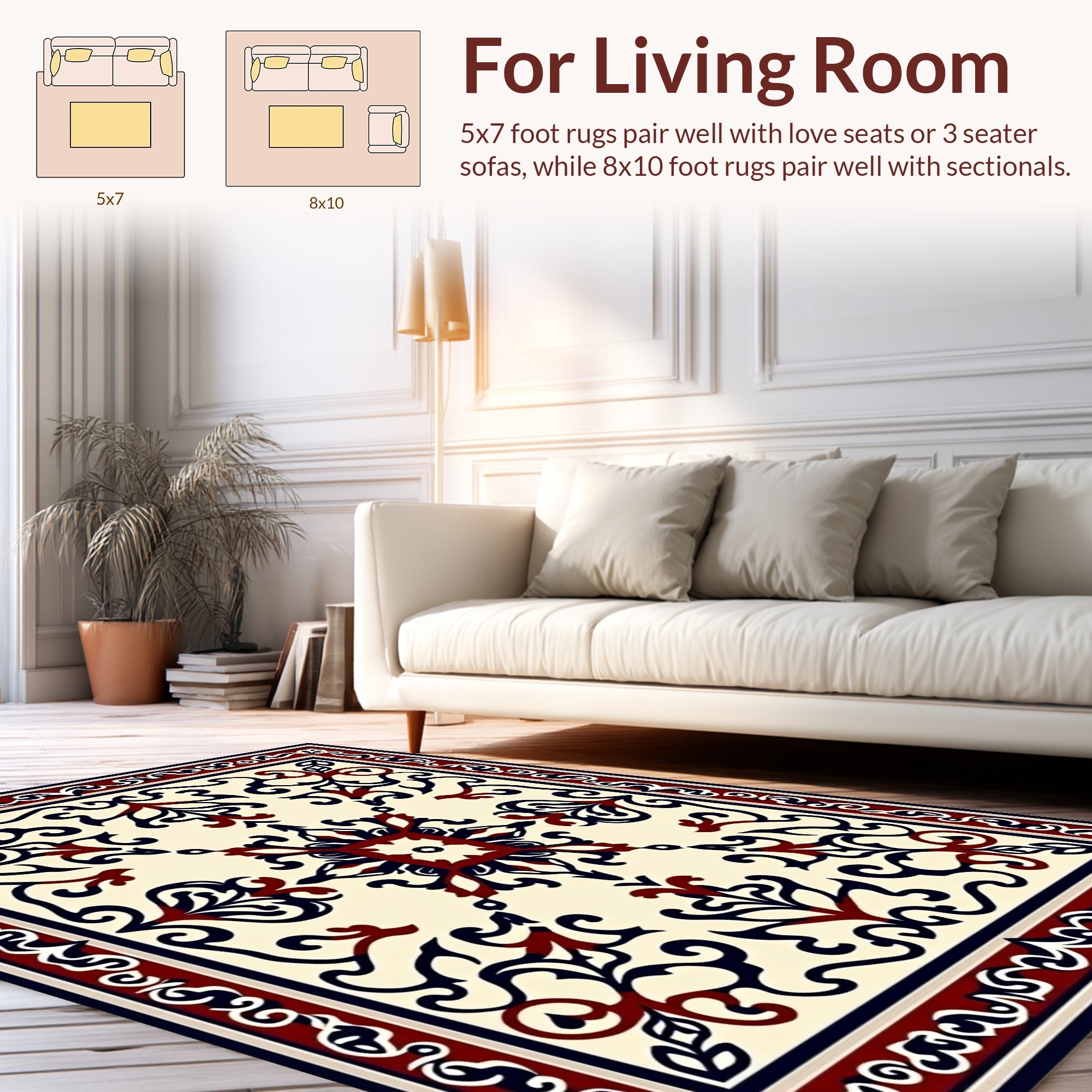 Ornate Floral Scrollwork With Border Rug