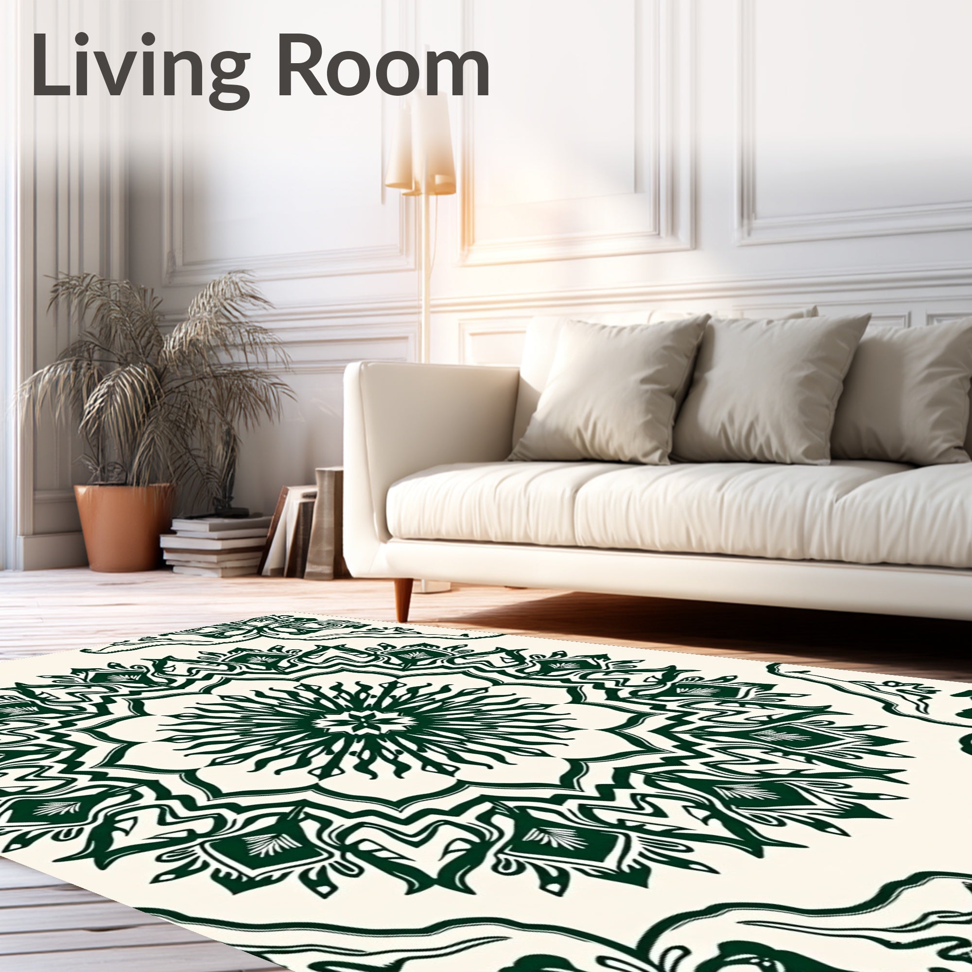 Dark Green Floral Medallion Mandala Rug