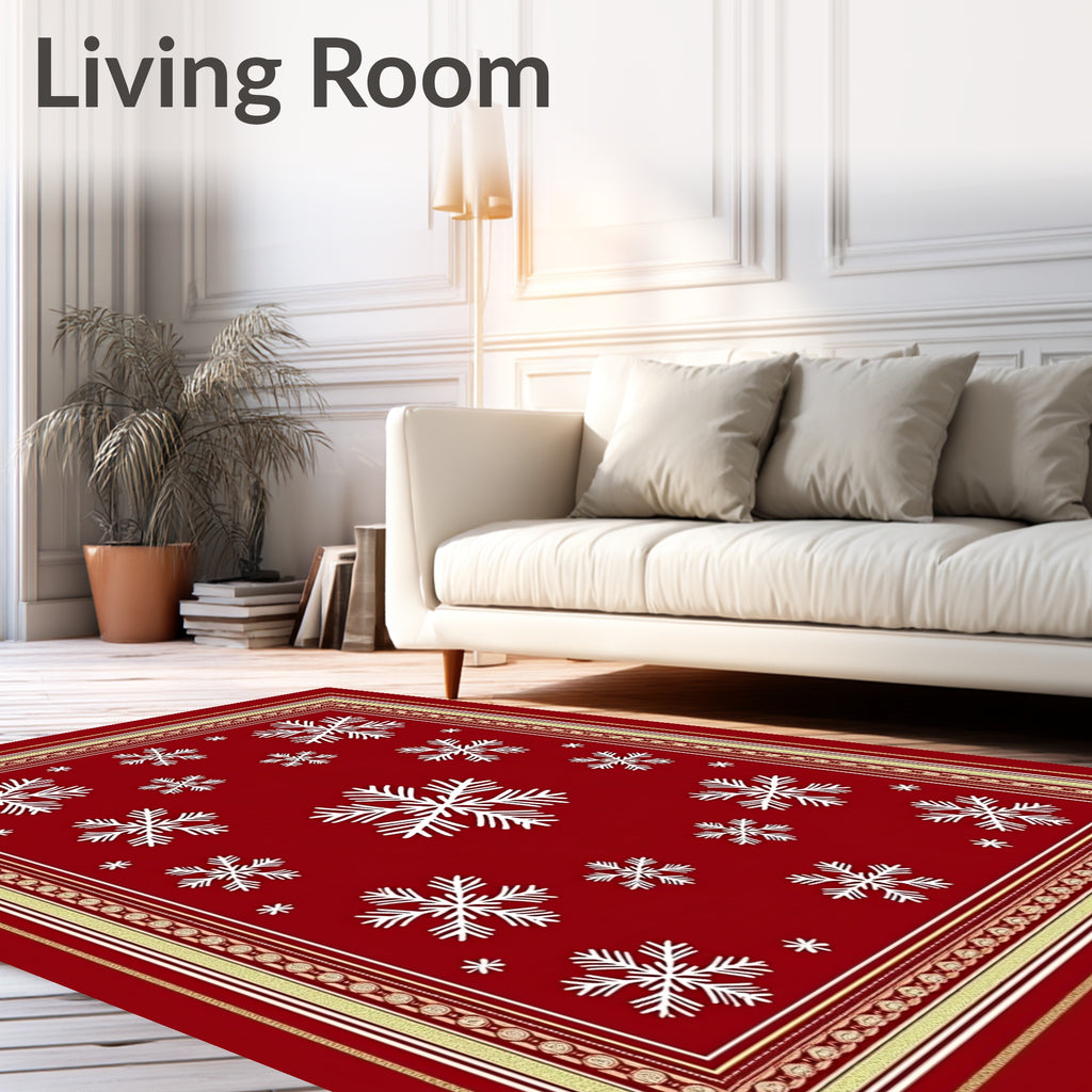Red Snowflake Festive Pattern Rug
