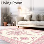 Vintage Pink Floral Scroll Pattern Rug