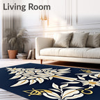 Elegant White Gold Floral Tree Design Rug
