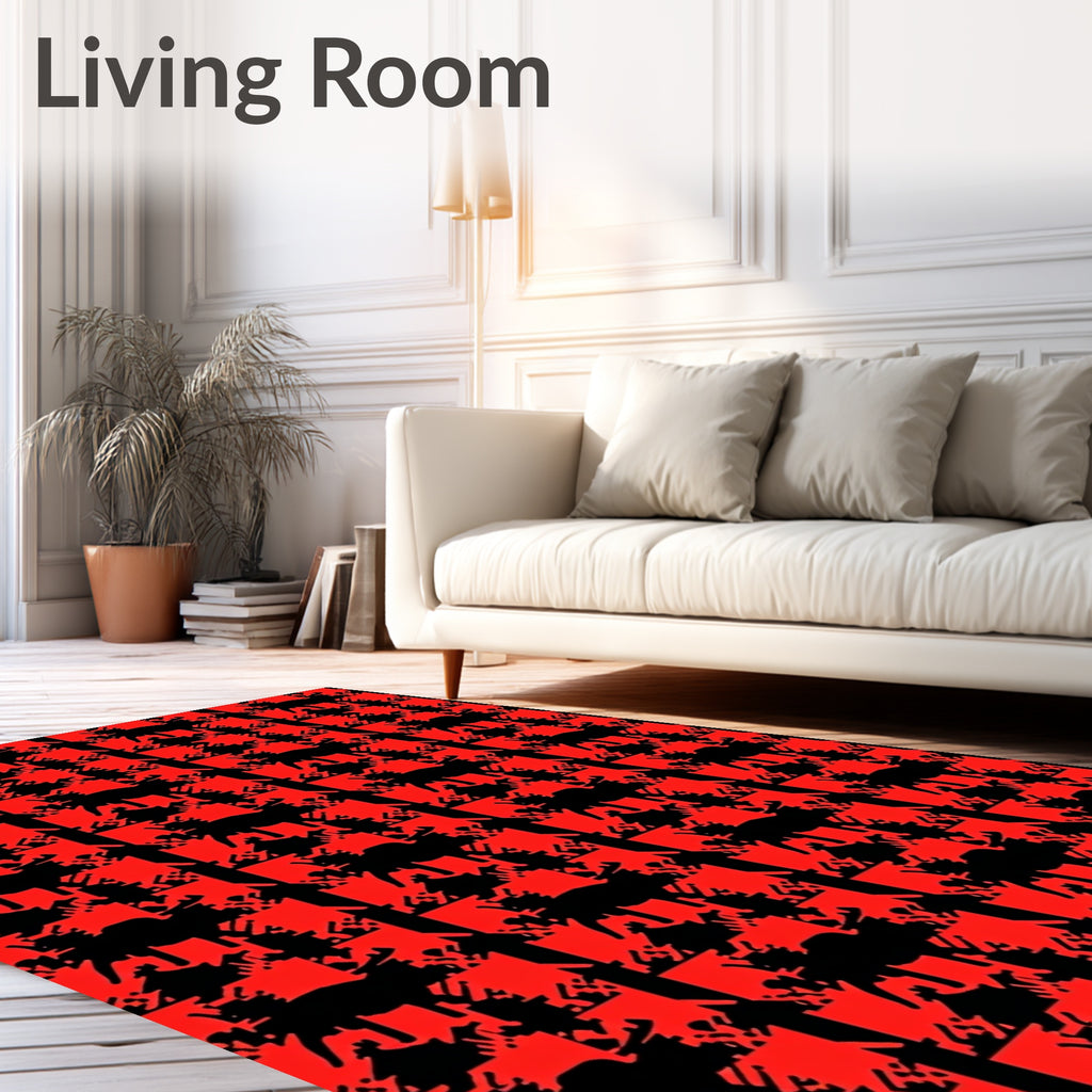 Bold Red Black Animal Pattern Rug
