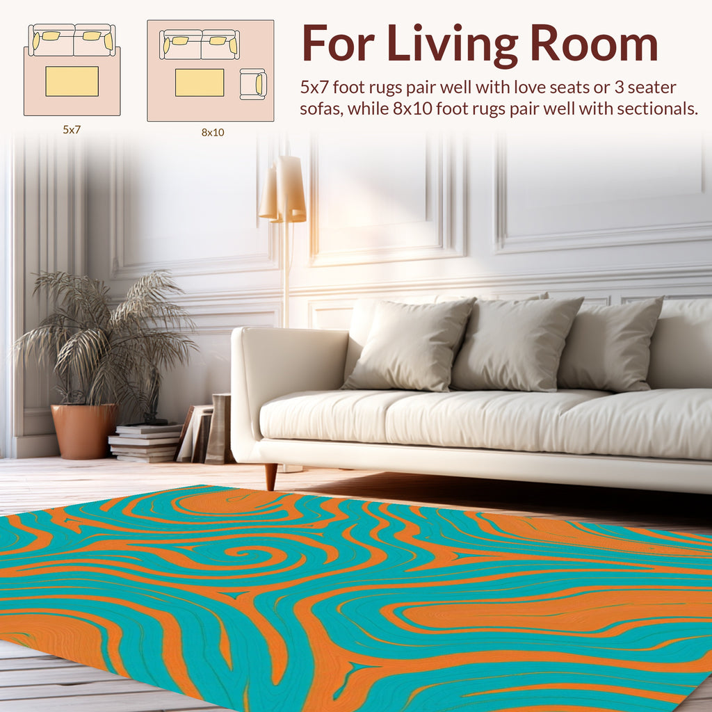 Abstract Teal Orange Swirl Pattern Rug
