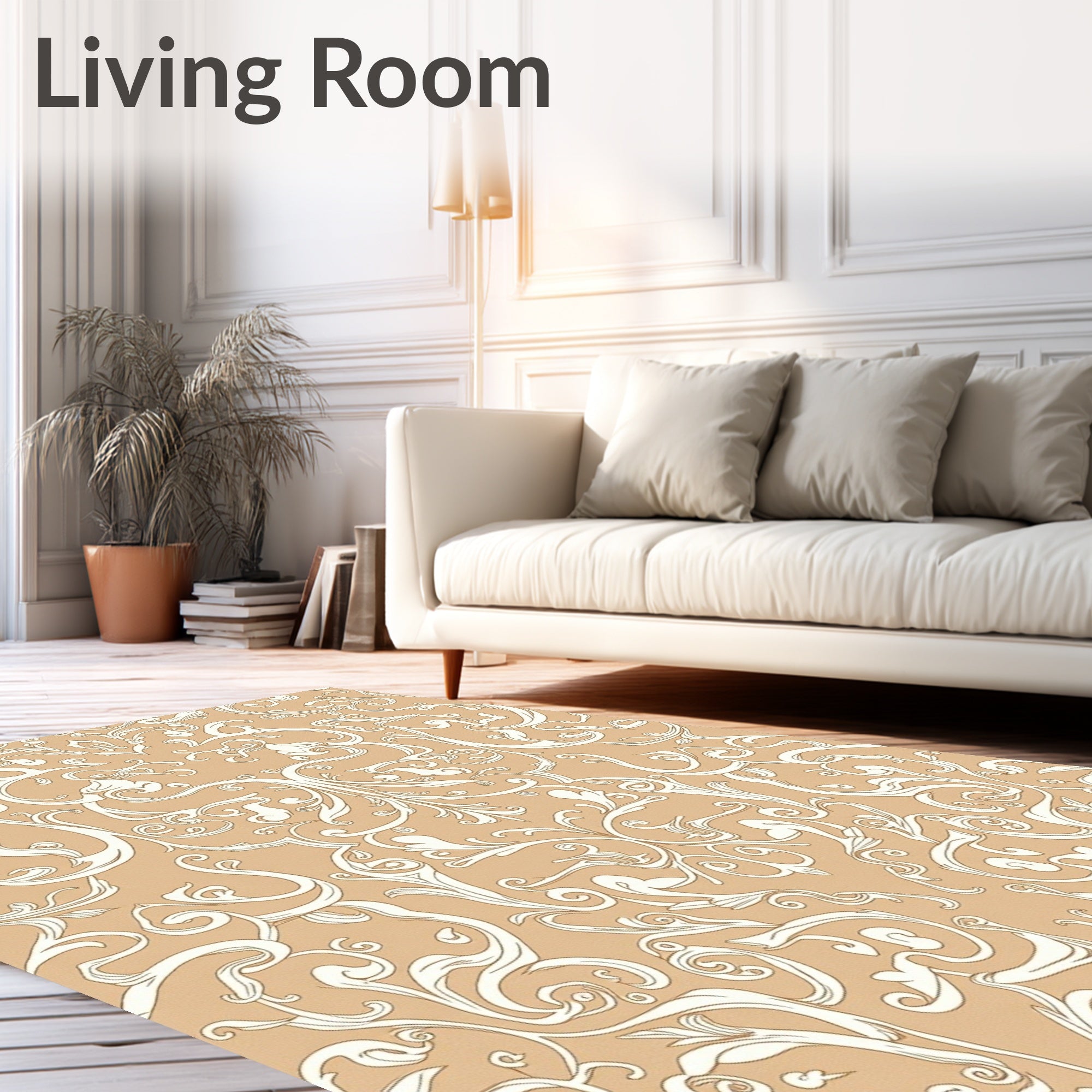 Damask Style Scrolling Floral Pattern Rug