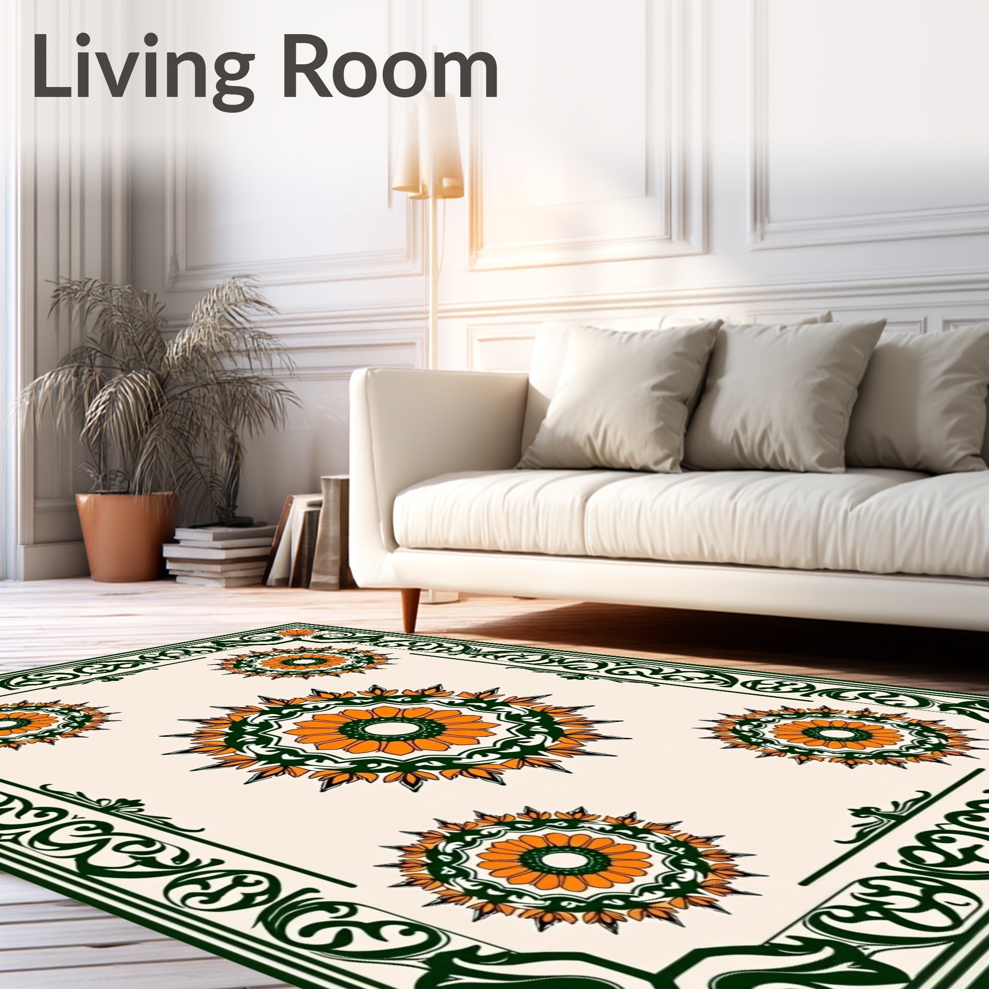 Orange Green Mandala Border Rug