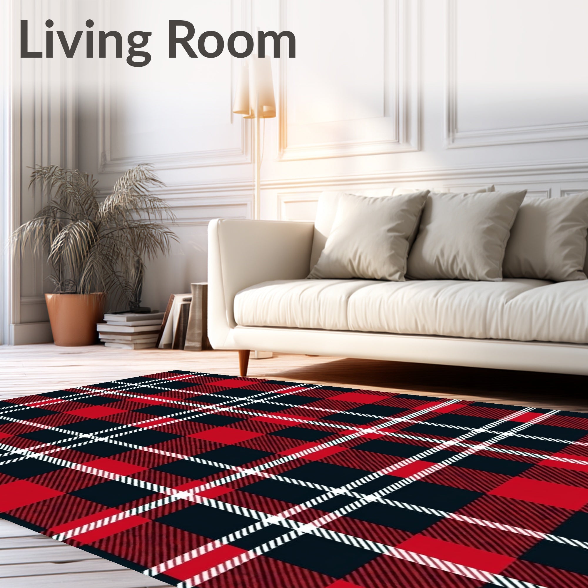 Bold Red Black Plaid Grid Pattern Rug