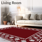 White Snowflake Border In Crimson Red Rug