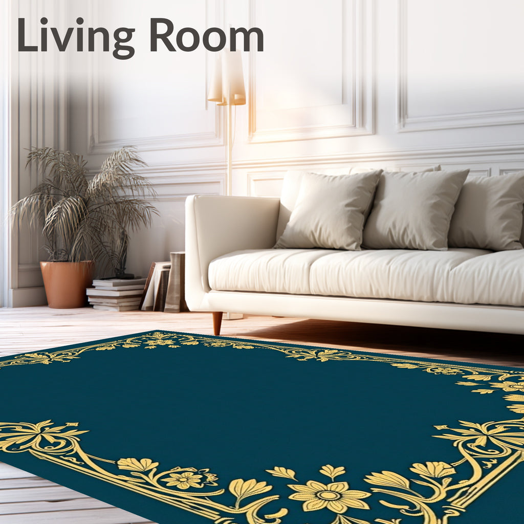 Gold Floral Ornament Design Border Rug