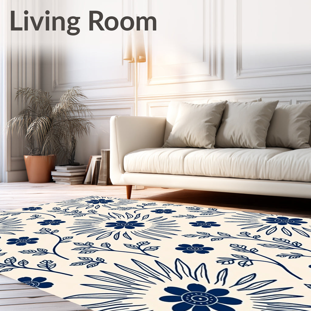 Folk Inspired Sunburst Floral Pattern Rug