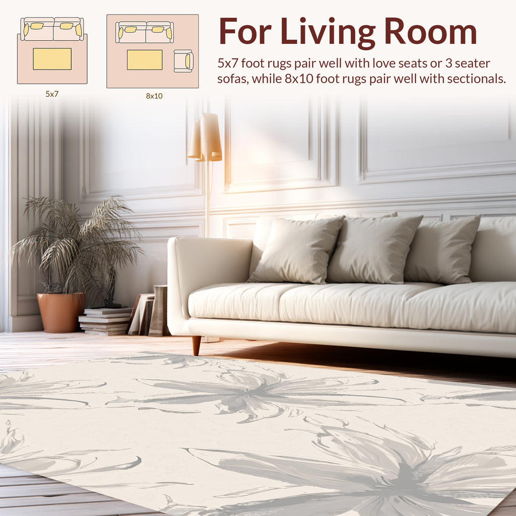 Soft Gray Floral Sketch Pattern Rug