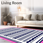 Navy White Striped Wave Pattern Rug