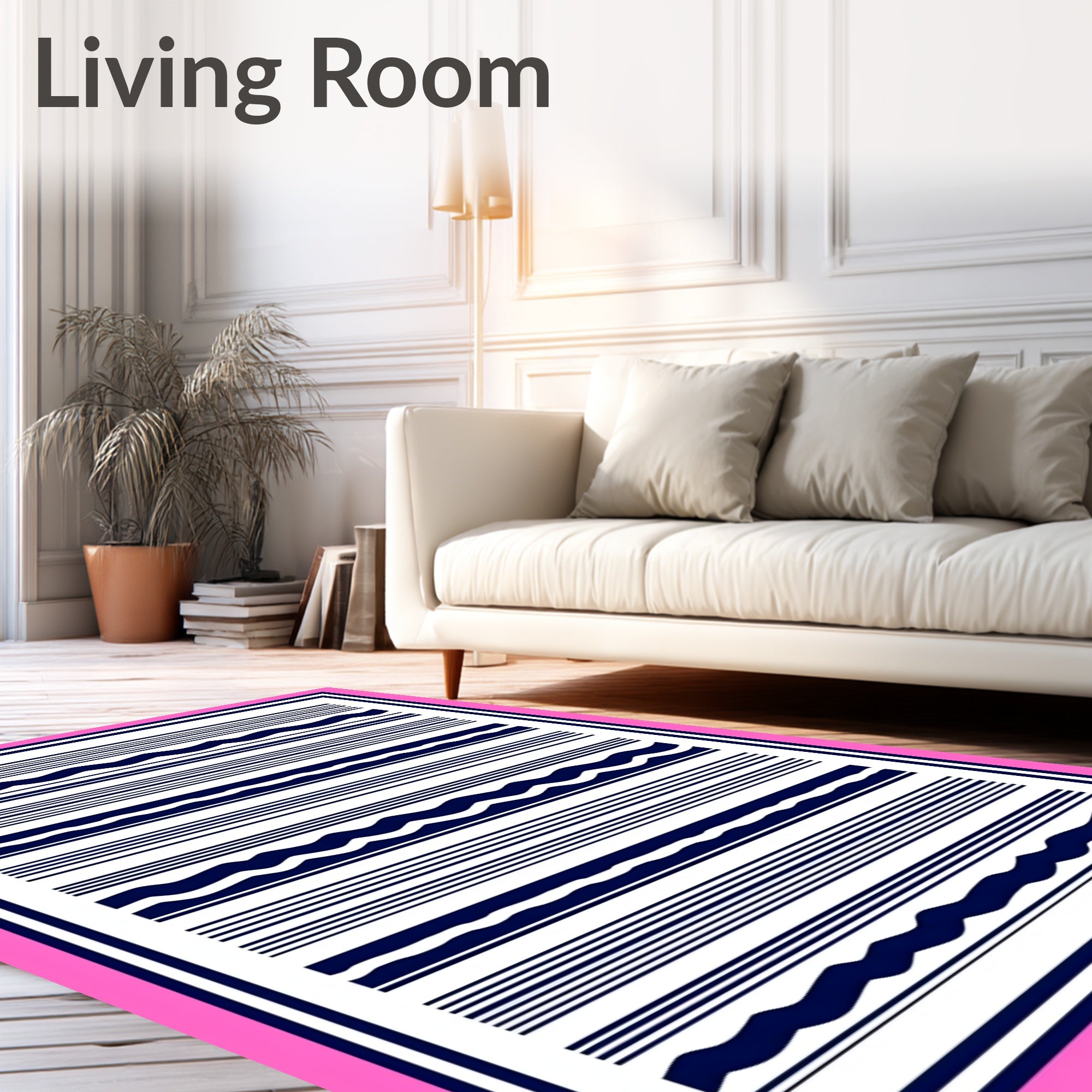 Navy White Striped Wave Pattern Rug