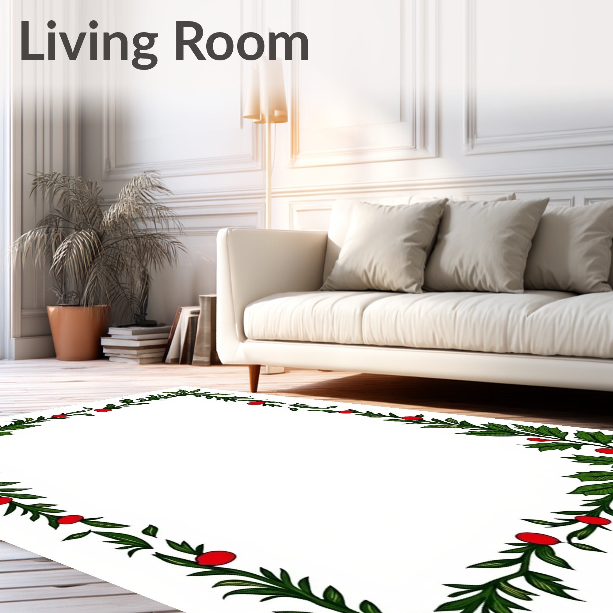 Green Leaf and Red Berry Border Rug
