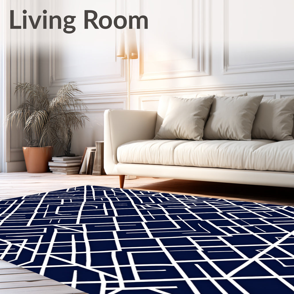 Art Deco Deep Blue Geometric Pattern Rug