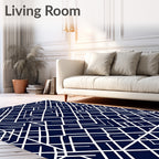 Art Deco Deep Blue Geometric Pattern Rug