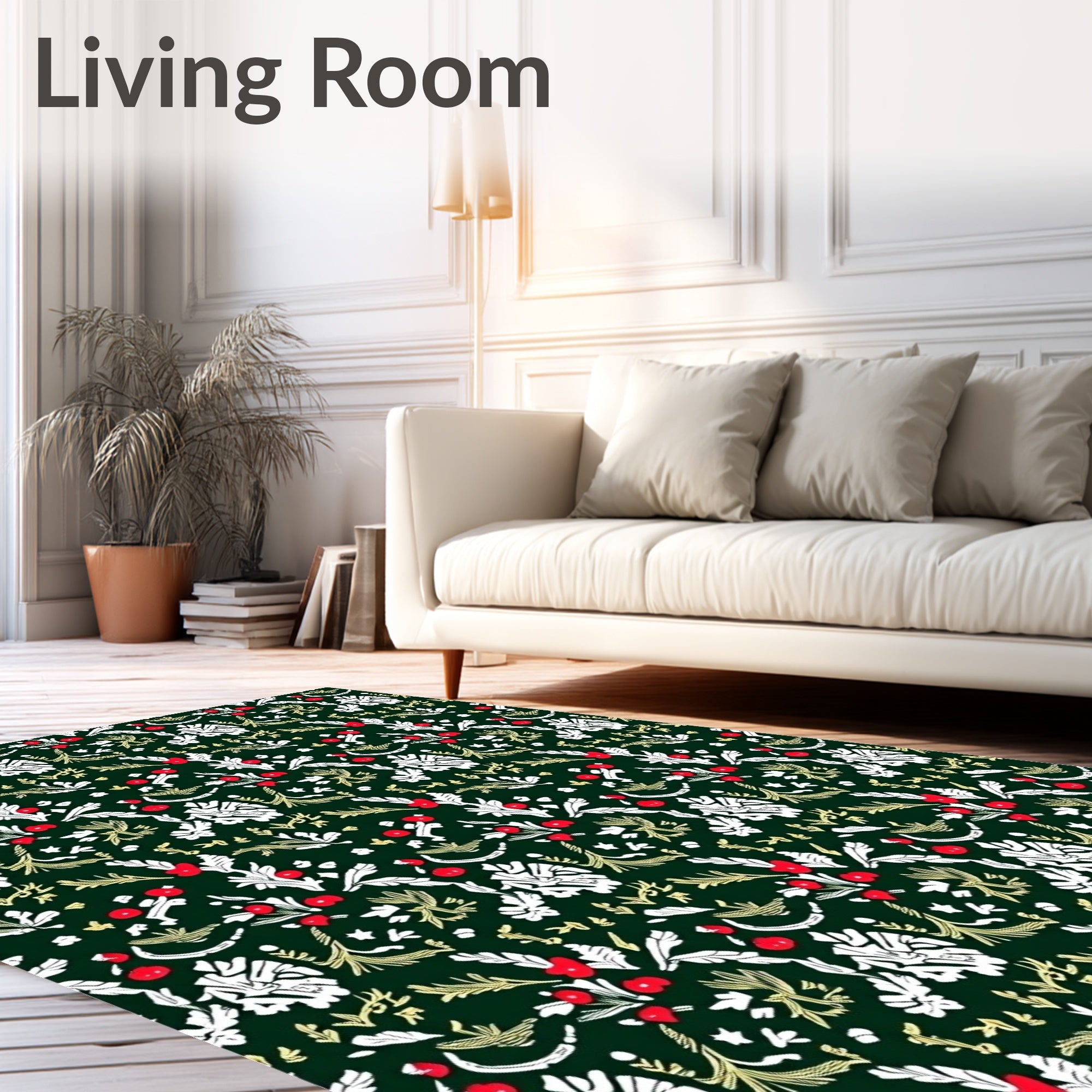 Dark Forest Red White Leaf Accents Rug