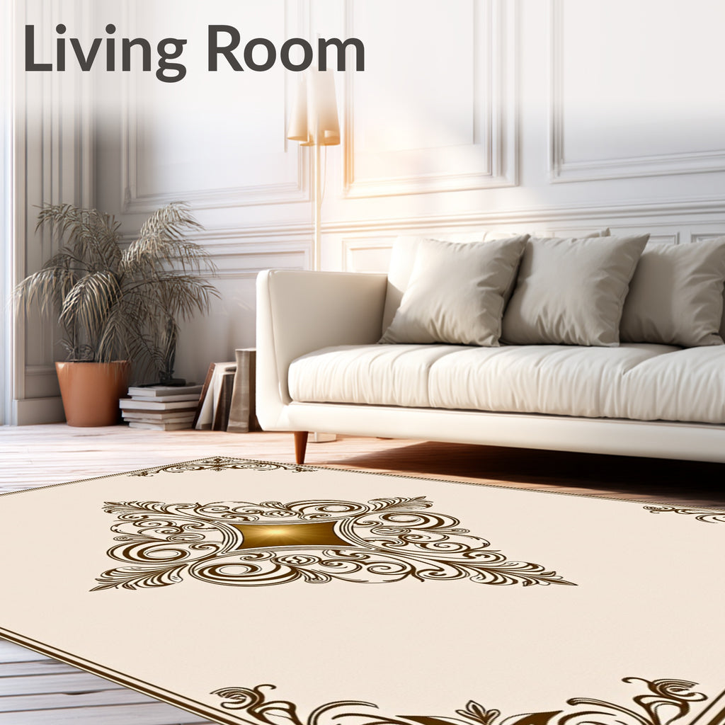 Elegant Brown Swirl Diamond Pattern Rug