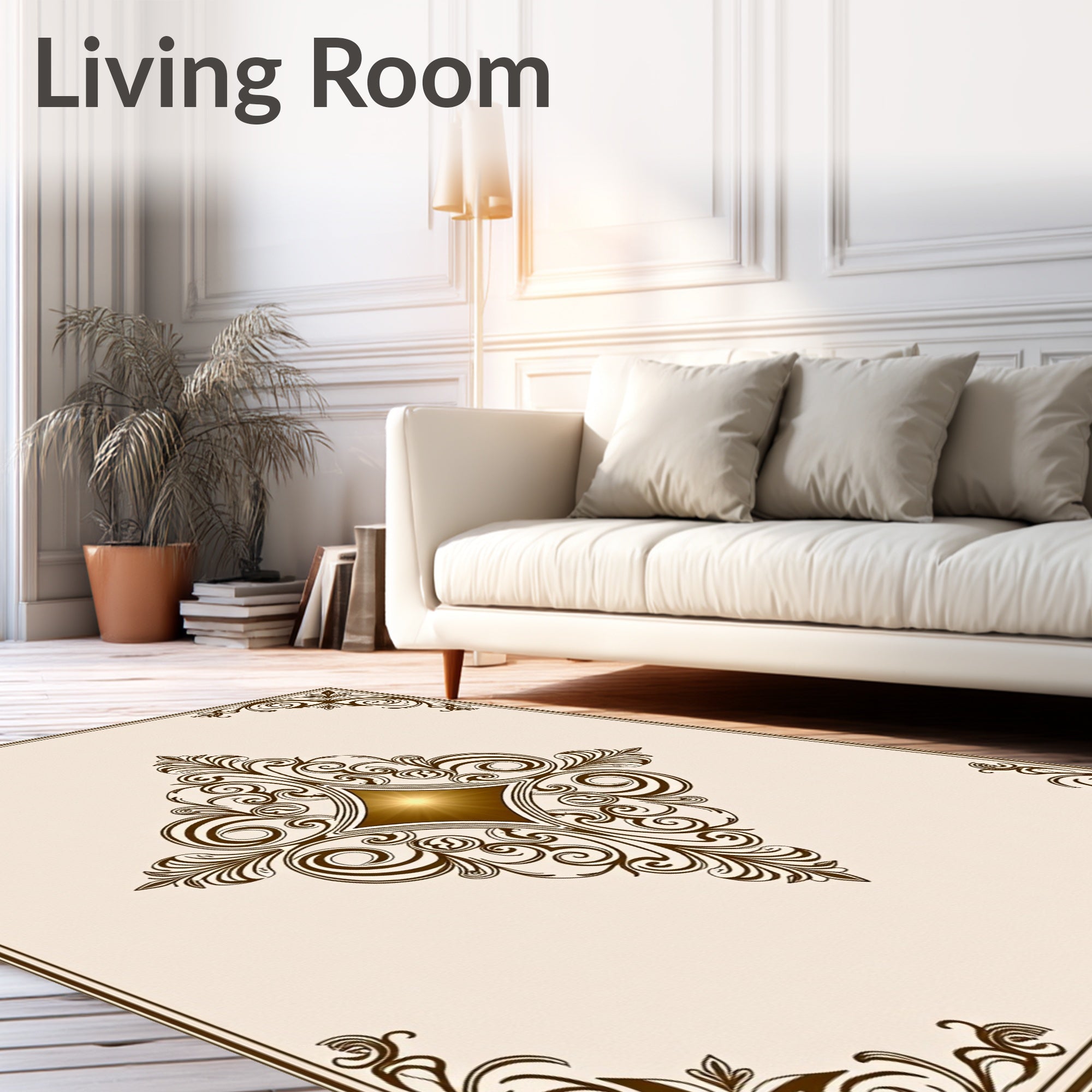 Elegant Brown Swirl Diamond Pattern Rug