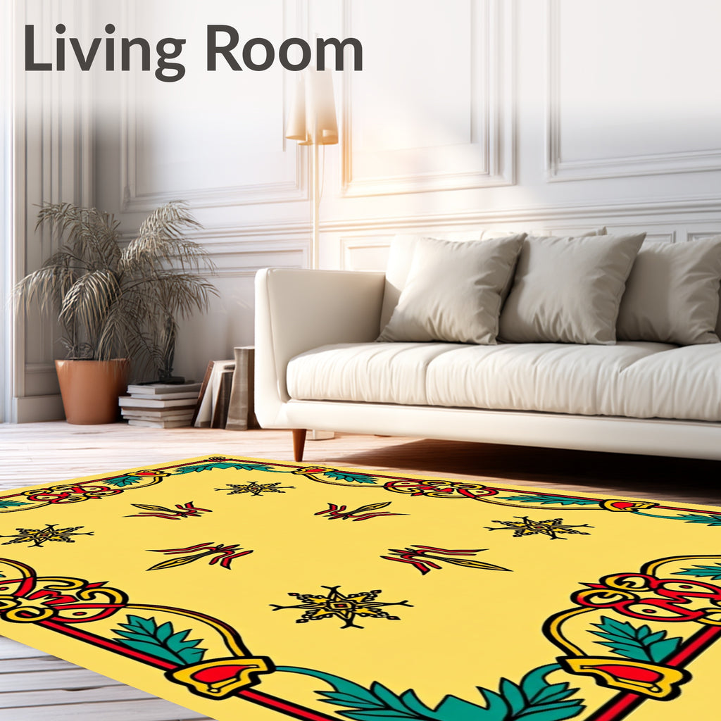 Bold Yellow Red Green Floral Design Rug