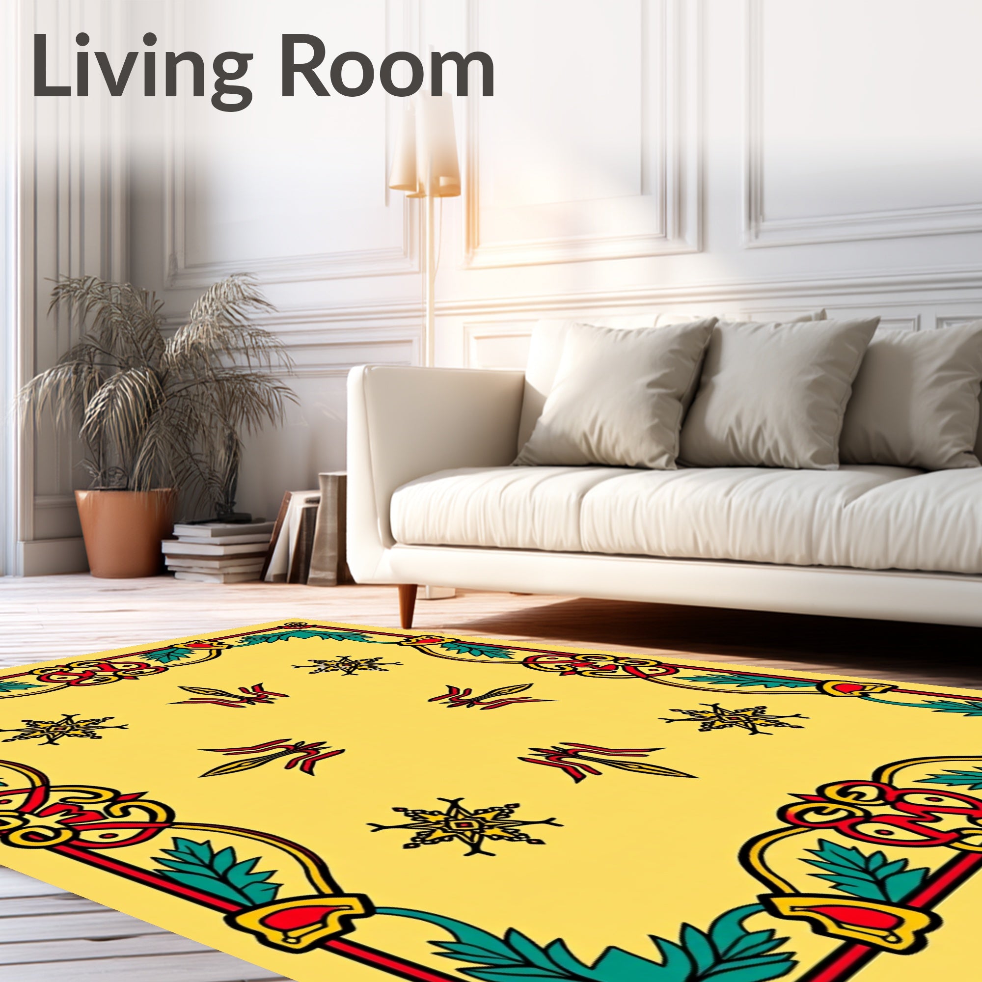 Bold Yellow Red Green Floral Design Rug