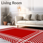 Classic Houndstooth Bordered Red Rug