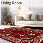 Deep Red Vintage Floral Starburst Frame Rug