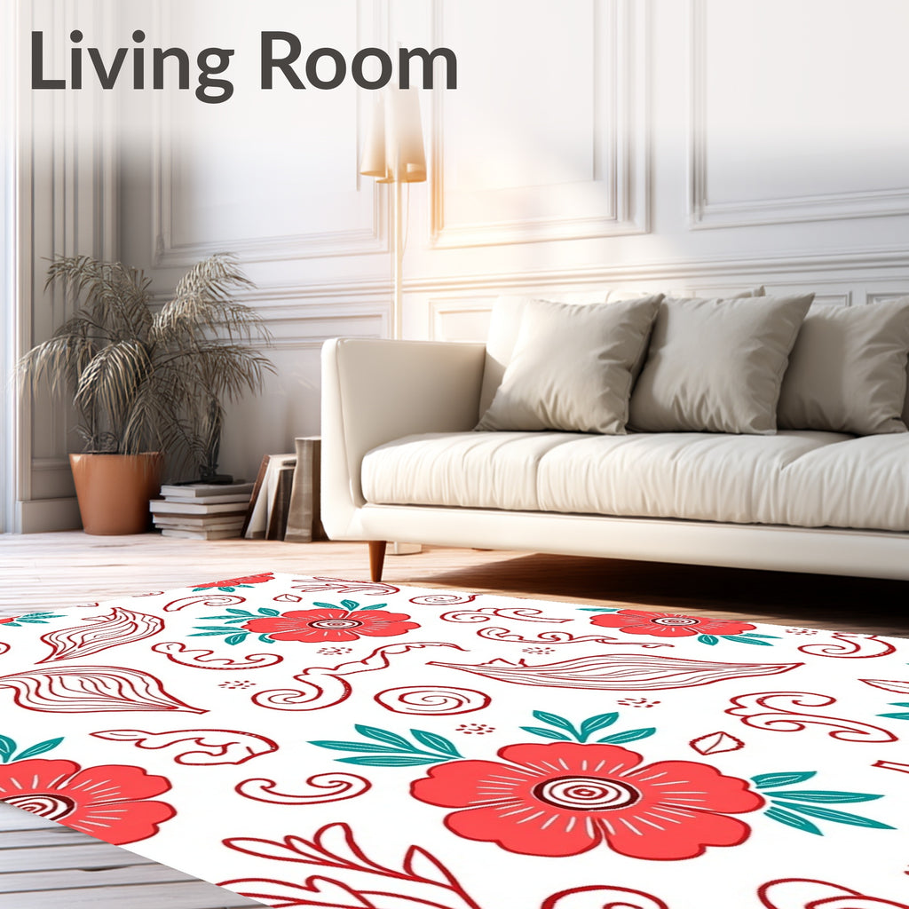 Coral Floral Swirl Pattern Design Rug