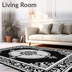 Elegant Black White Floral Medallion Rug