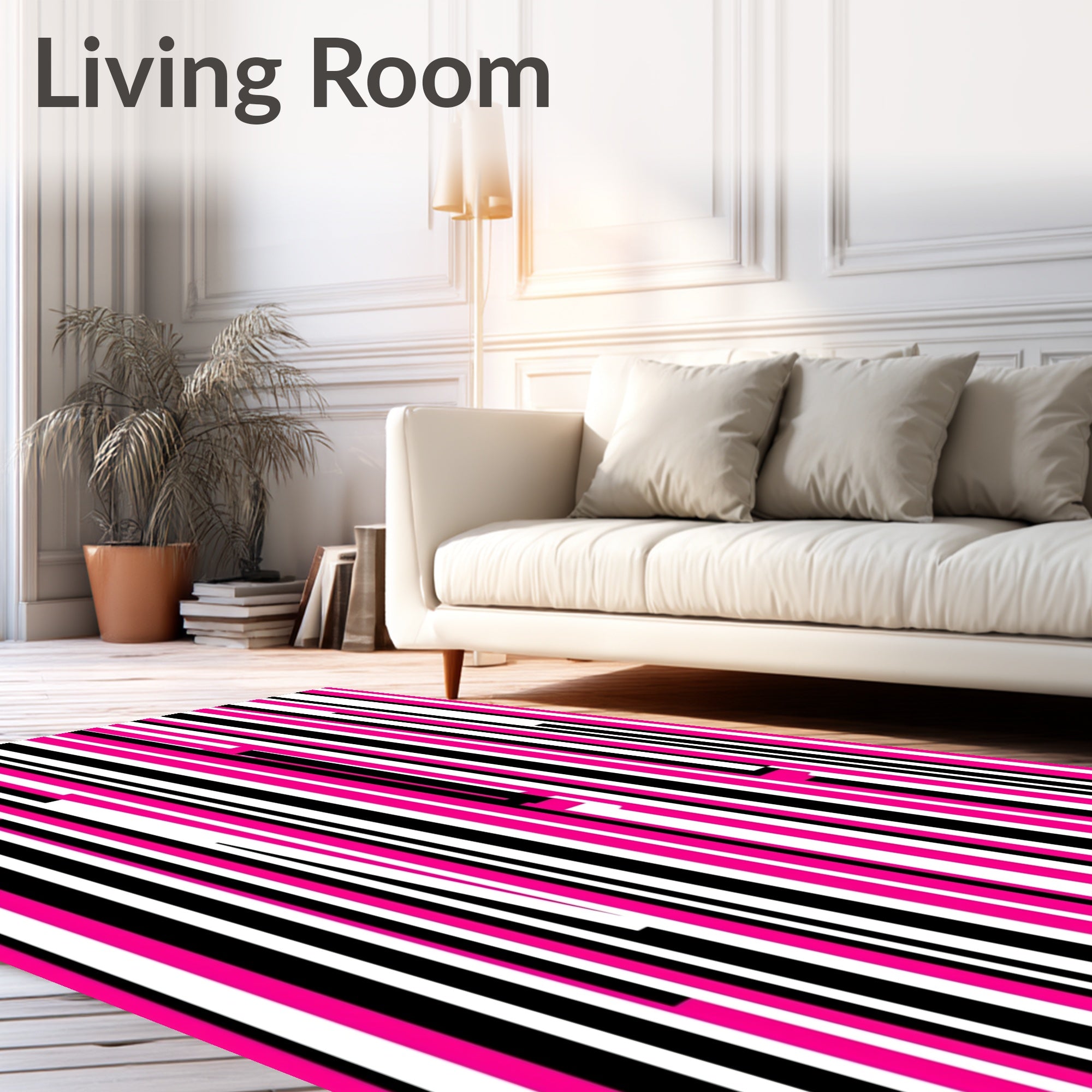 Dynamic Pink Black White Stripes Rug
