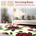 Deep Red Rose Botanical Pattern Rug