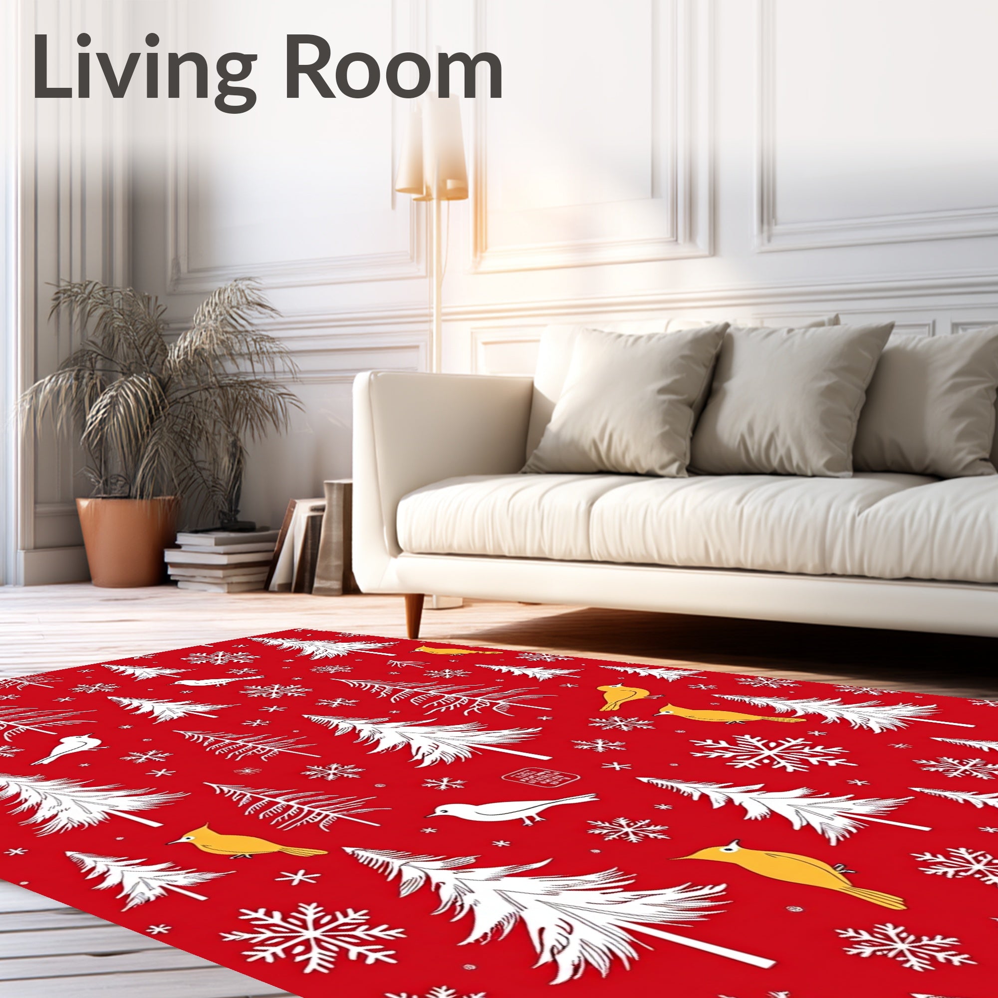 Winter Forest Birds Snowflakes Pattern Rug